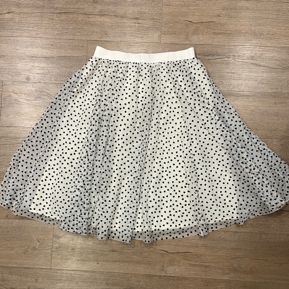 a new day Women's Heart Print Tulle Midi A-Line Skirt Size Medium